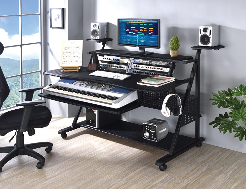 Black finish rectangular music desk w/ caster wheels by Acme