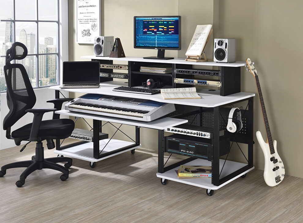 White & black finish rectangular music desk by Acme