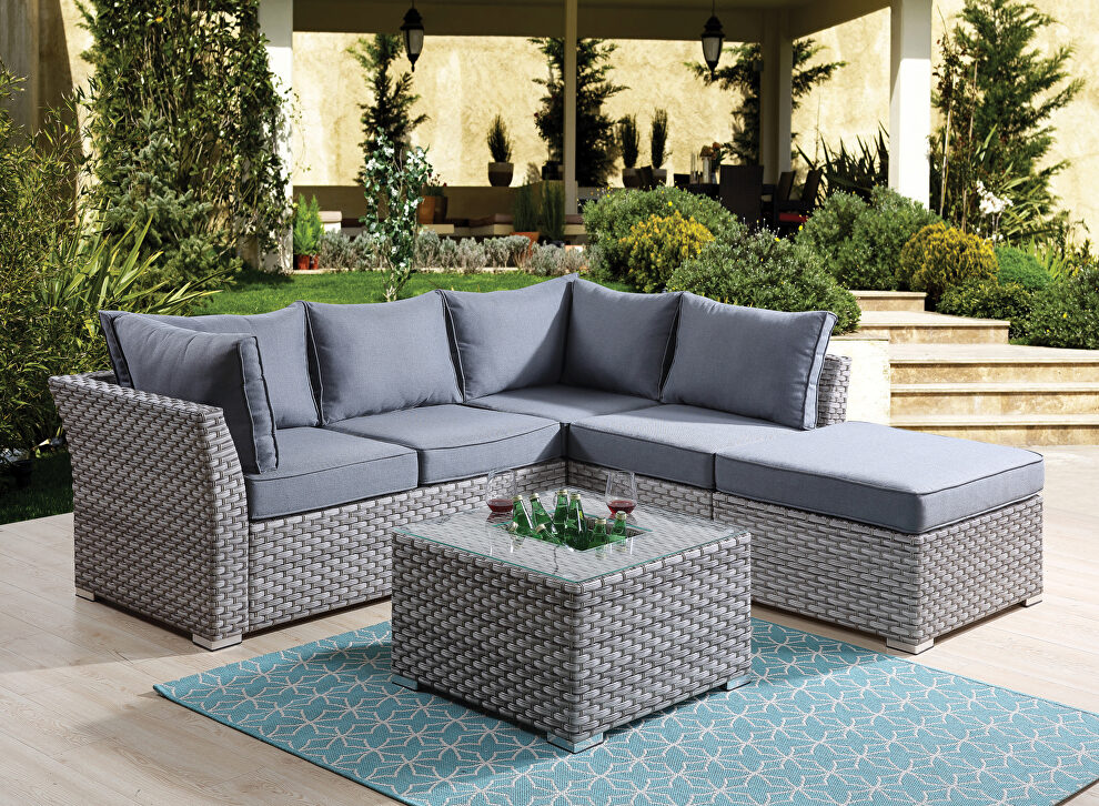 Gray finish modern patio sectional and cocktail table set by Acme