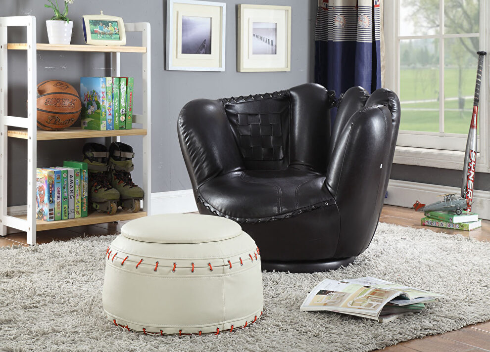 Baseball: black glove chair, white ottoman 2pc pack chair & ottoman by Acme