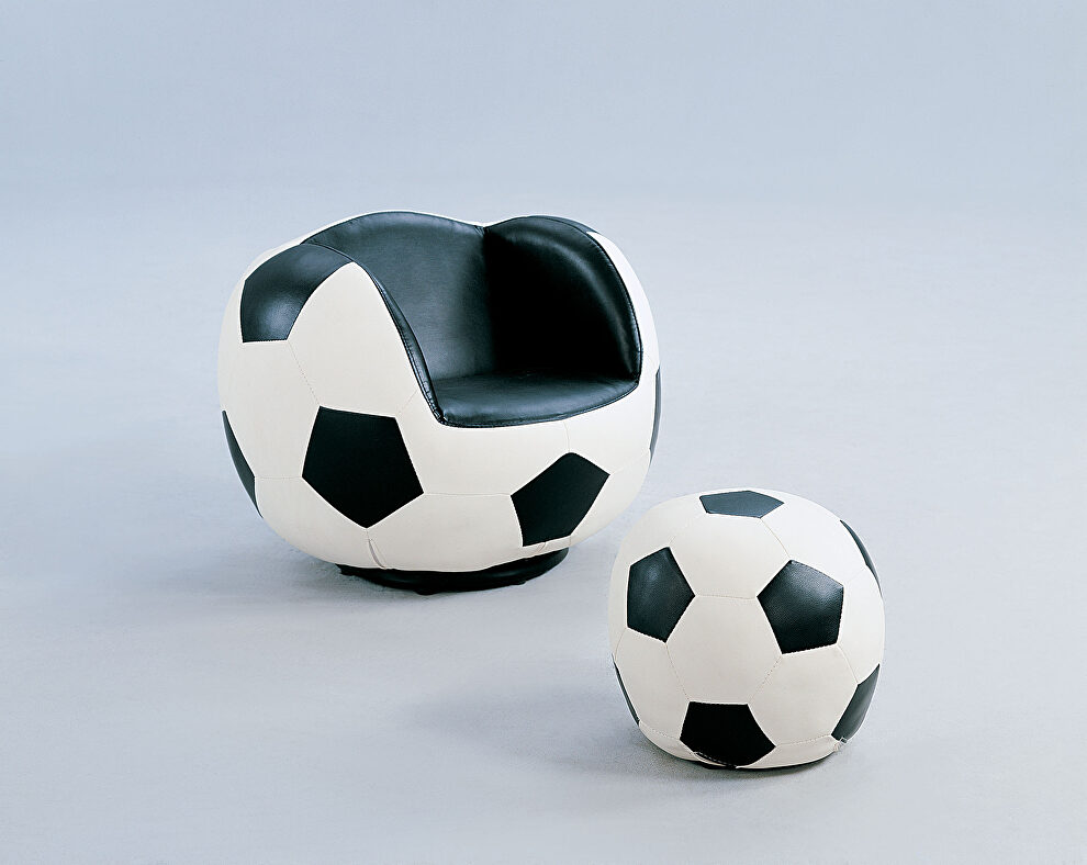 Soccer: white & black 2pc pack chair & ottoman by Acme