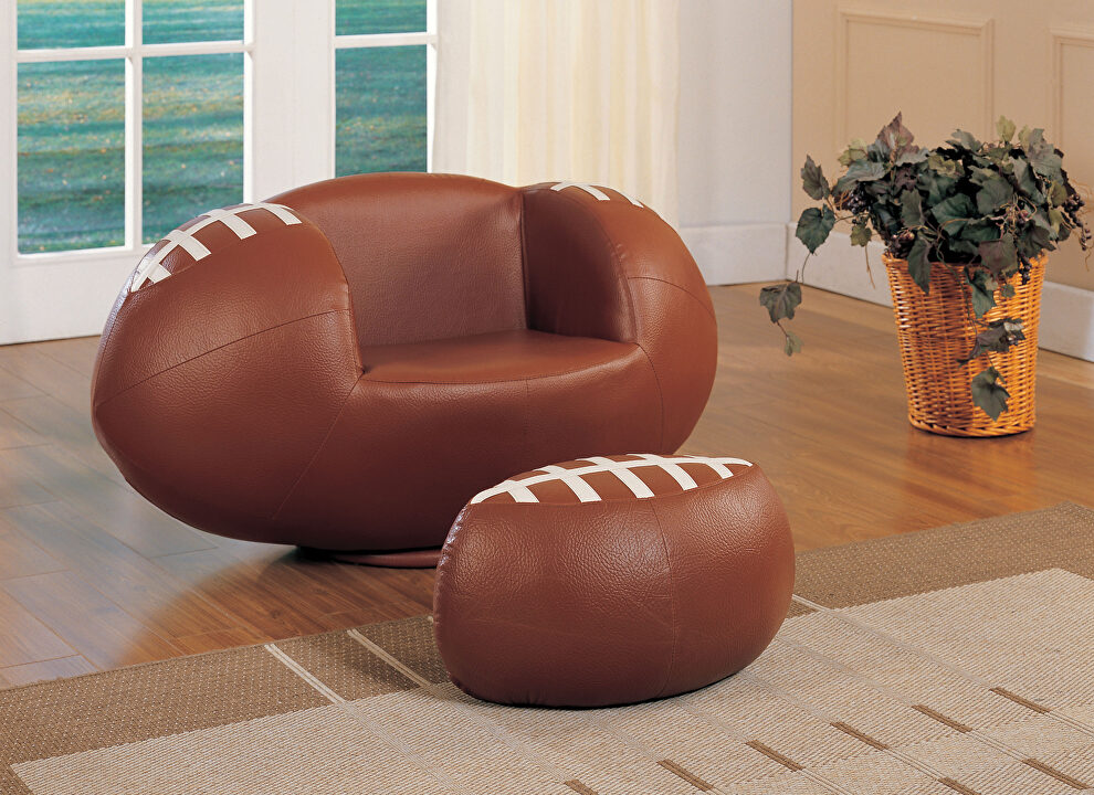 Football: brown & white 2pc pack chair & ottoman by Acme