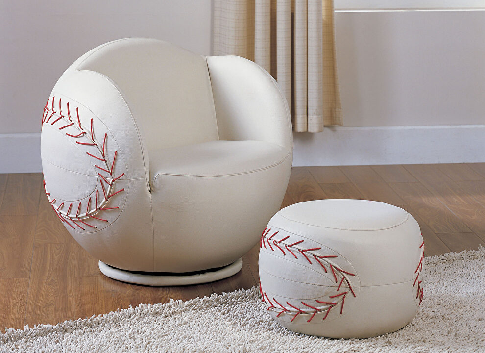 Baseball: white 2pc pack chair & ottoman by Acme