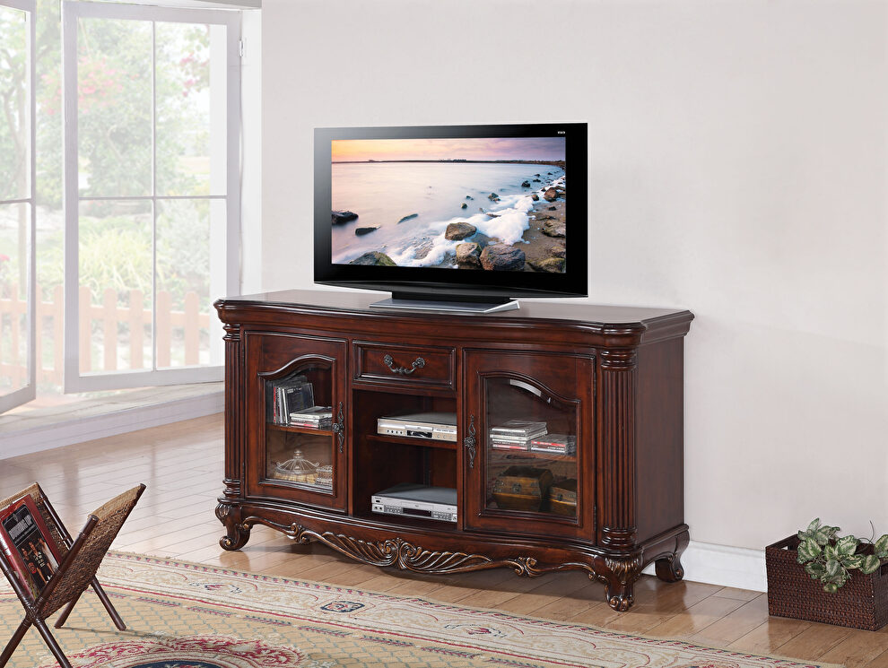 Brown cherry finish TV stand in traditional style by Acme