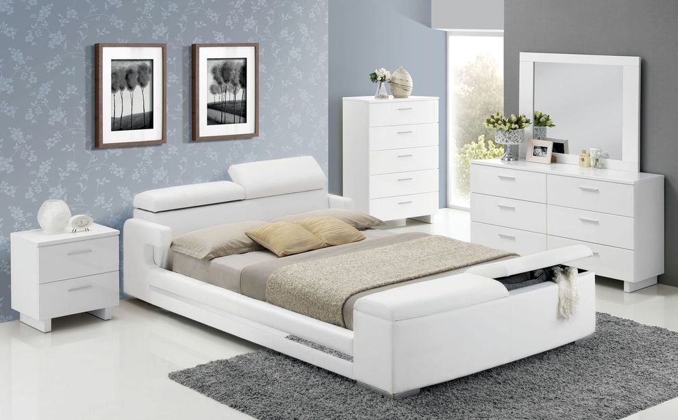 White leatherette modern bed w/ storage by Acme