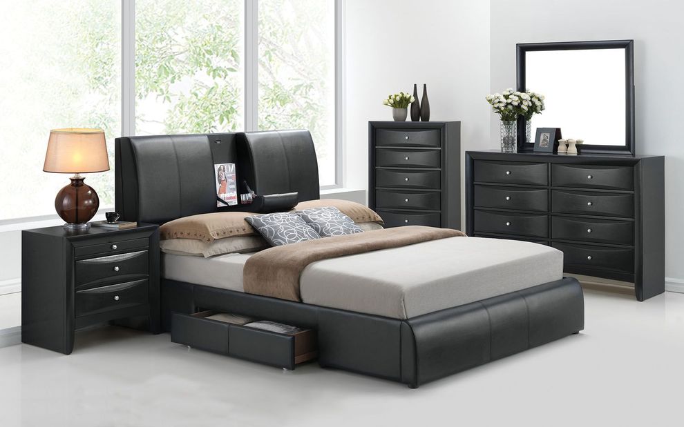 Modern elegant bed in black w/ storage by Acme