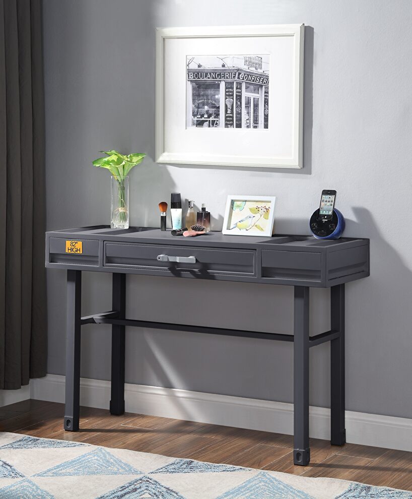 Gunmetal finish vanity desk, chair and mirror by Acme