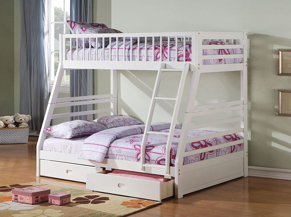 White jason twin/full bunk bed & drawers by Acme