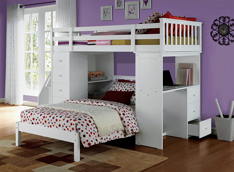 White loft bed & bookcase ladder by Acme