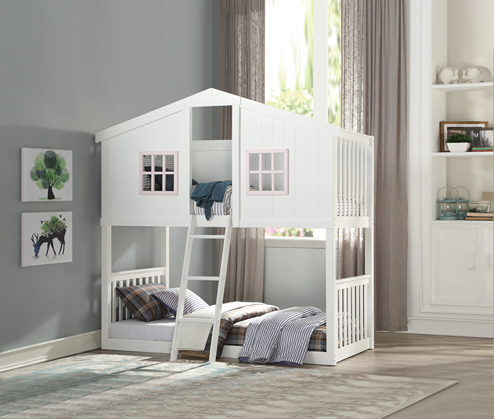 White & pink twin/twin bunk bed by Acme