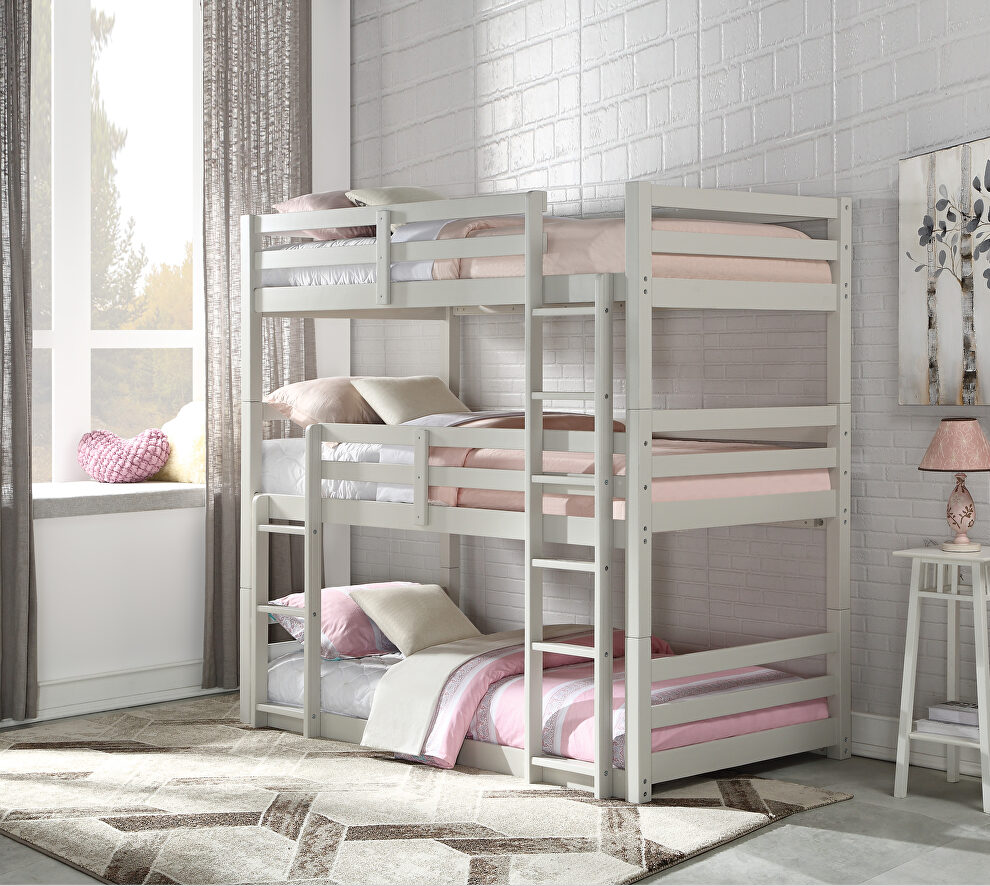 Light gray triple twin bunk bed by Acme