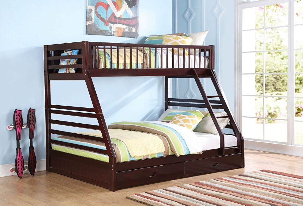 Espresso jason xl twin/queen bunk bed & drawers by Acme