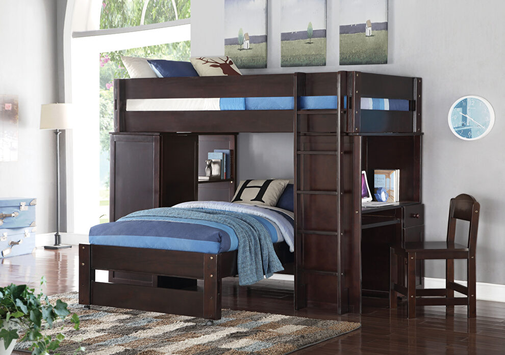 Wenge loft bed & twin bed by Acme