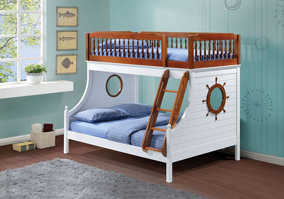 Oak & white twin/full bunk bed by Acme