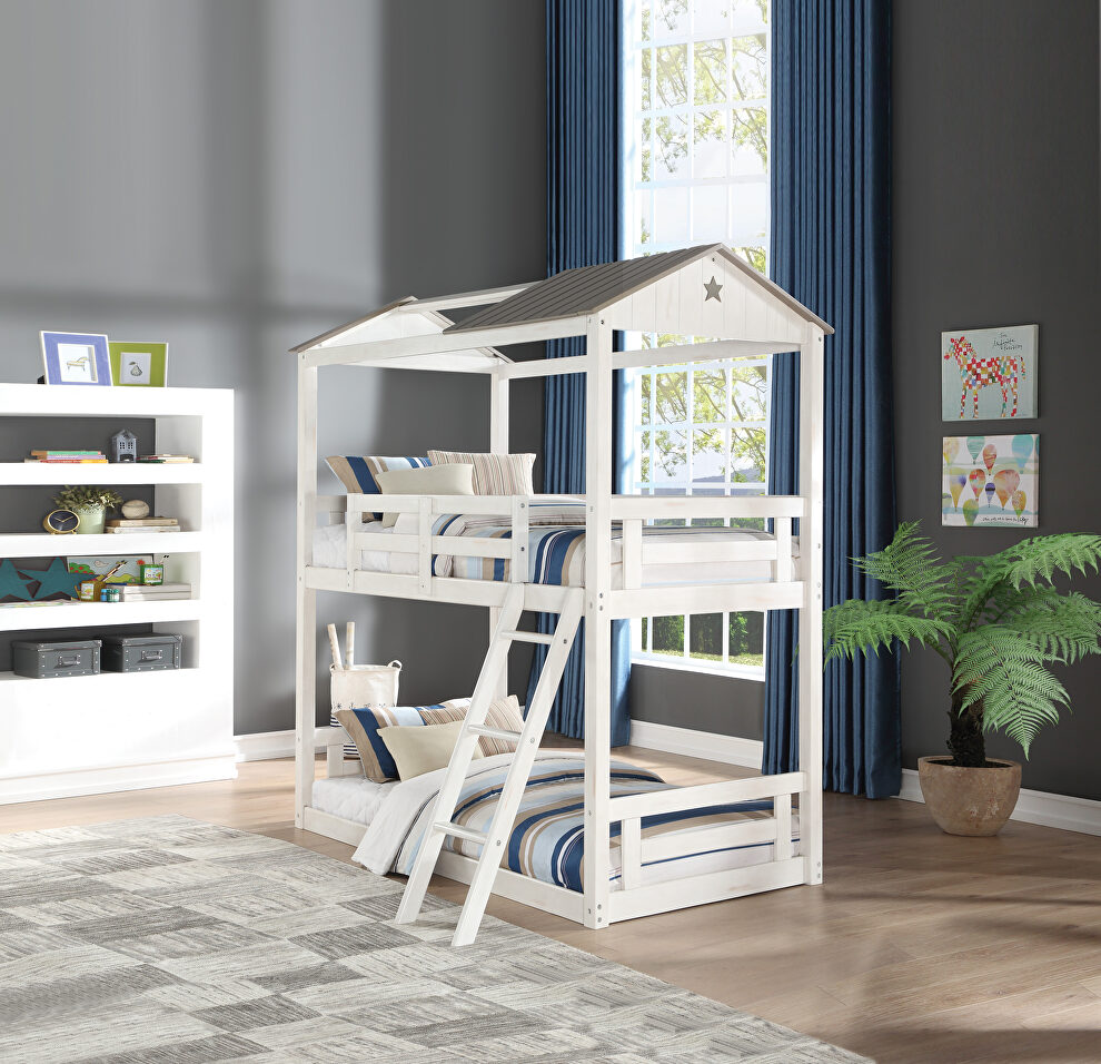 Weathered white & washed gray twin/twin bunk bed by Acme