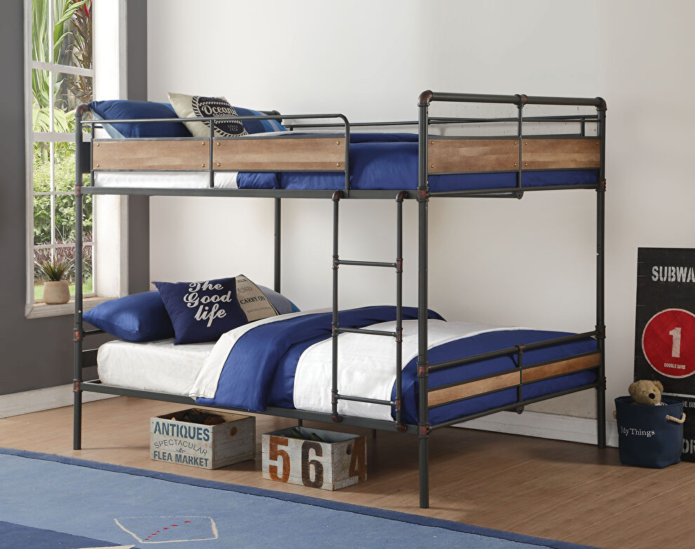 Sandy black & dark bronze hand-brushed queen/queen bunk bed, sandy black & dark bronze hand-brushed (1set/2ctn) by Acme