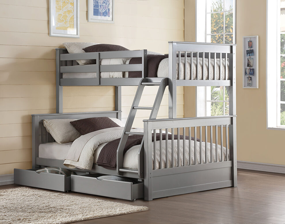 Gray twin/full bunk bed w/2 drawers by Acme
