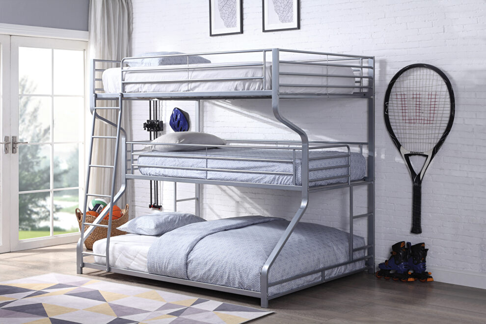 Silver finish full/twin/queen triple bunk bed by Acme