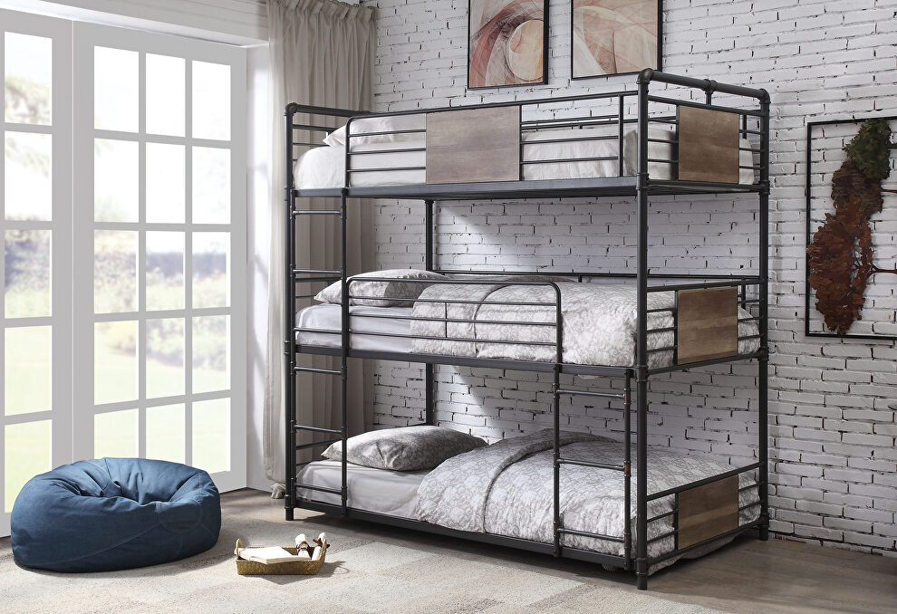 Sandy black & dark bronze hand-brushed triple bunk bed - twin by Acme