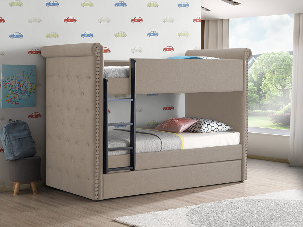 Beige fabric twin/twin bunk bed & trundle by Acme