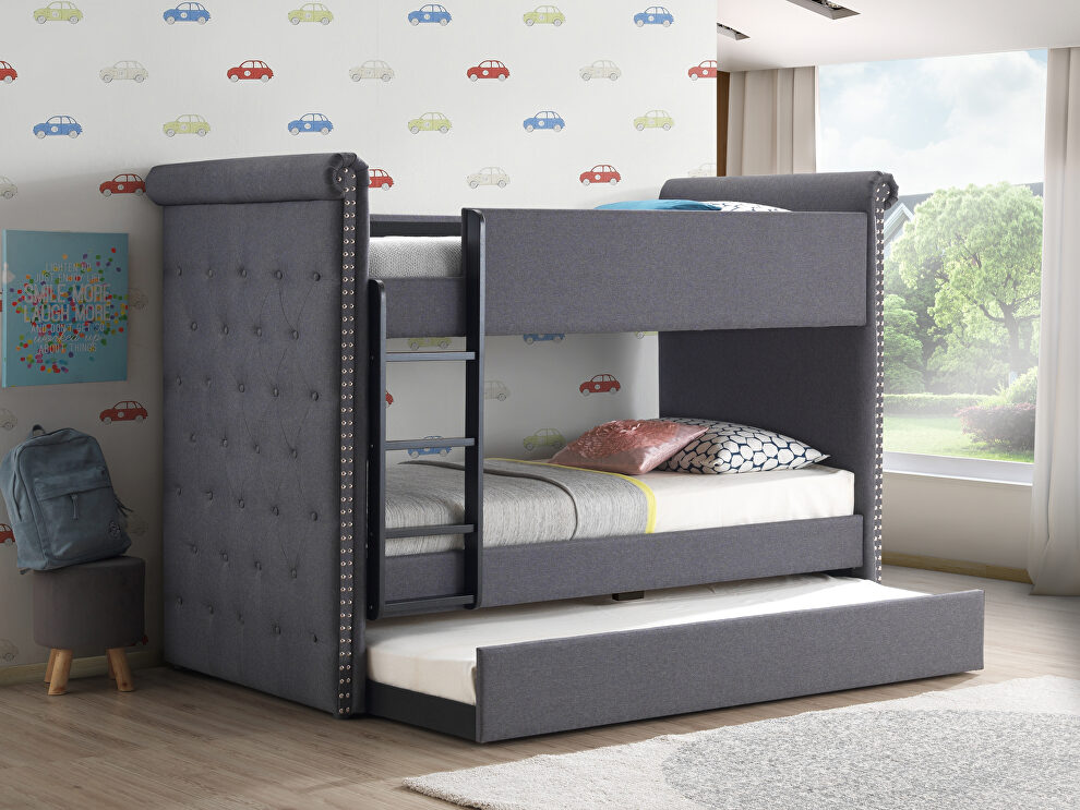 Gray fabric twin/twin bunk bed & trundle by Acme