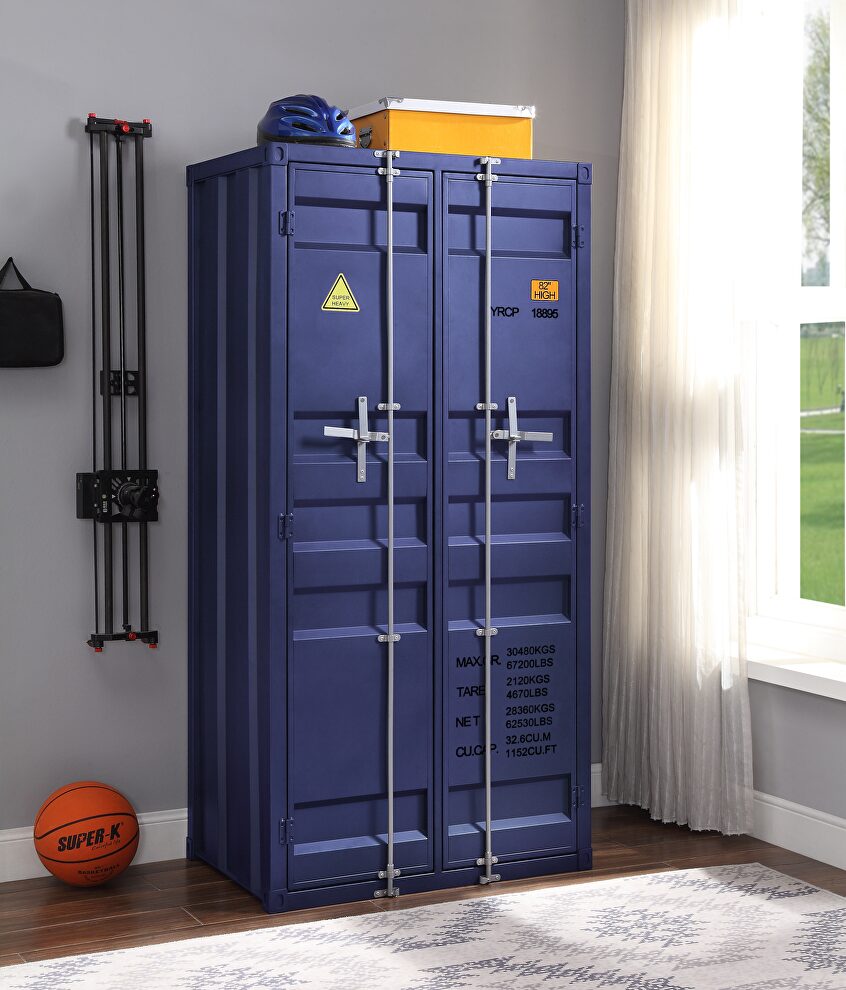 Blue finish wardrobe in cargo style by Acme