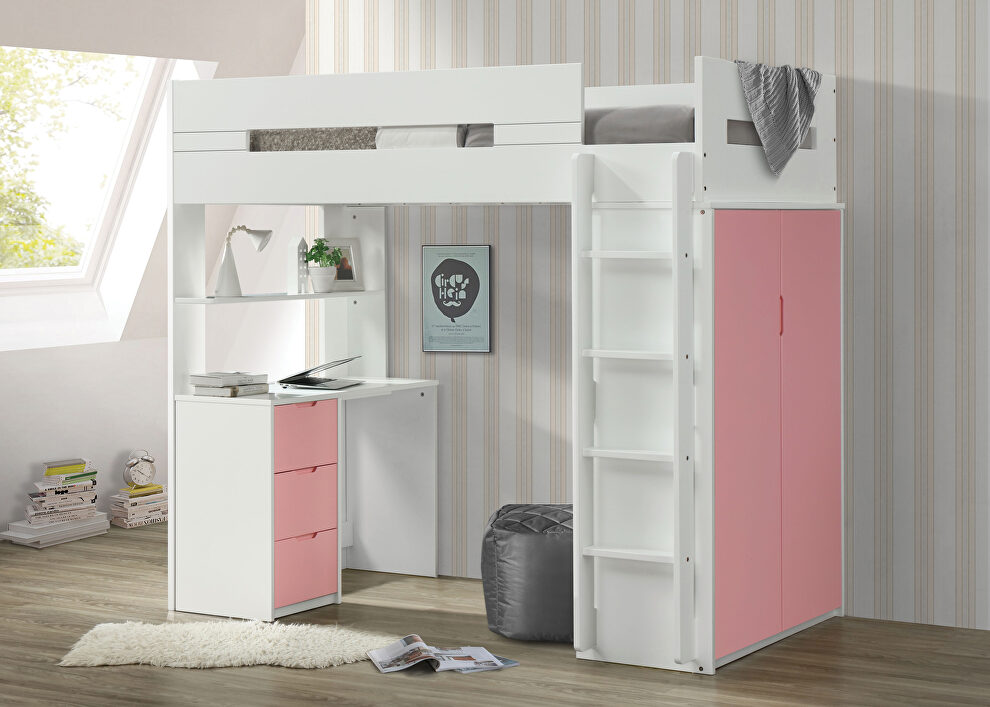 White & pink loft bed by Acme