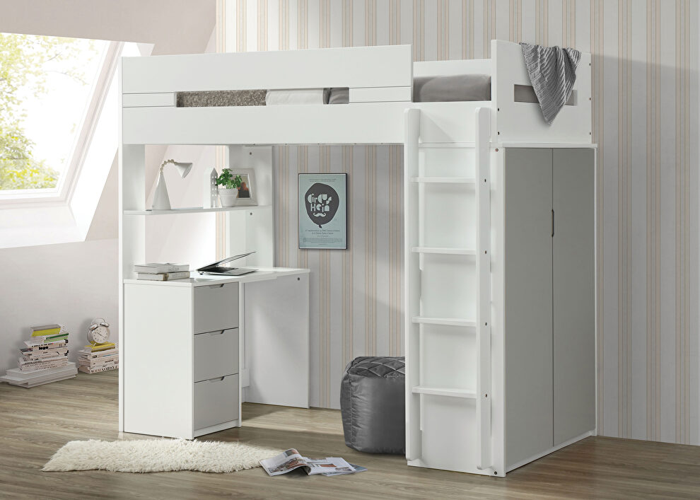 White & gray loft bed by Acme
