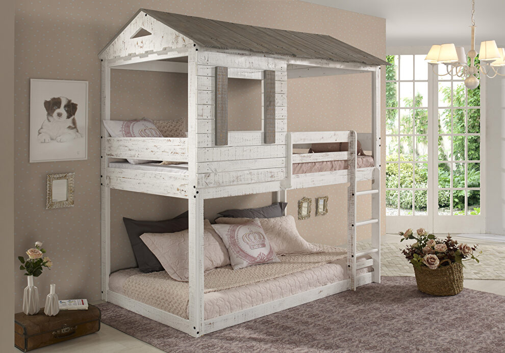 Rustic white twin/twin bunk bed by Acme