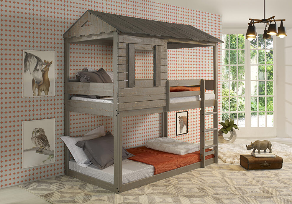 Rustic gray twin/twin bunk bed by Acme