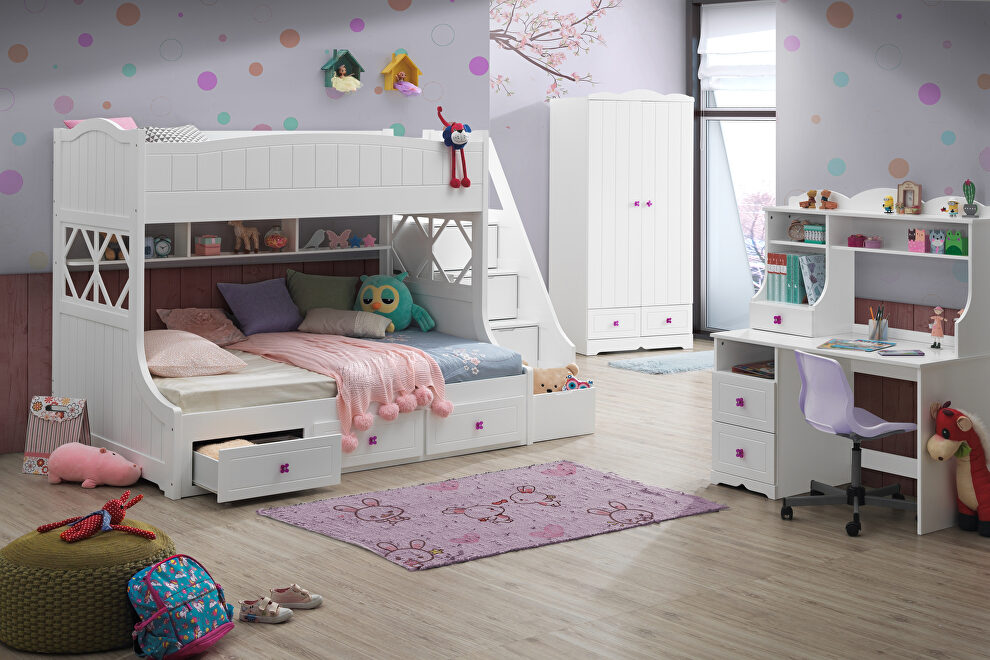 White twin/full bunk bed w/storage ladder & drawers by Acme