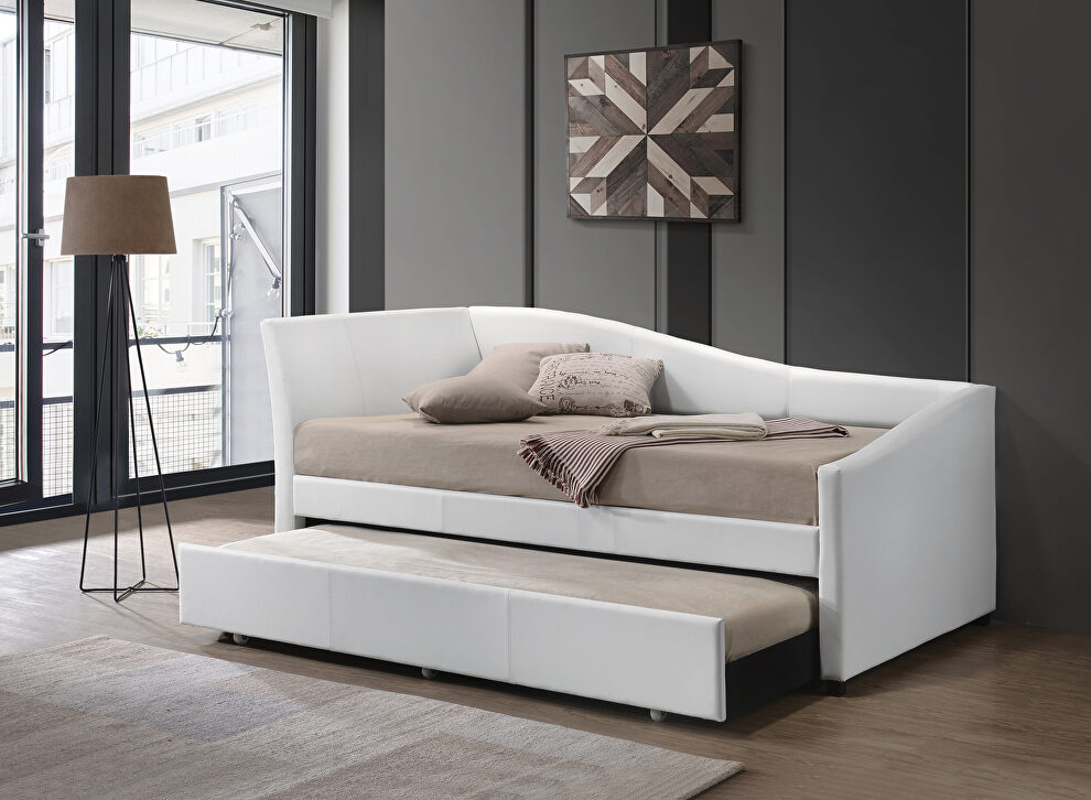 White pu daybed & trundle (twin size) by Acme