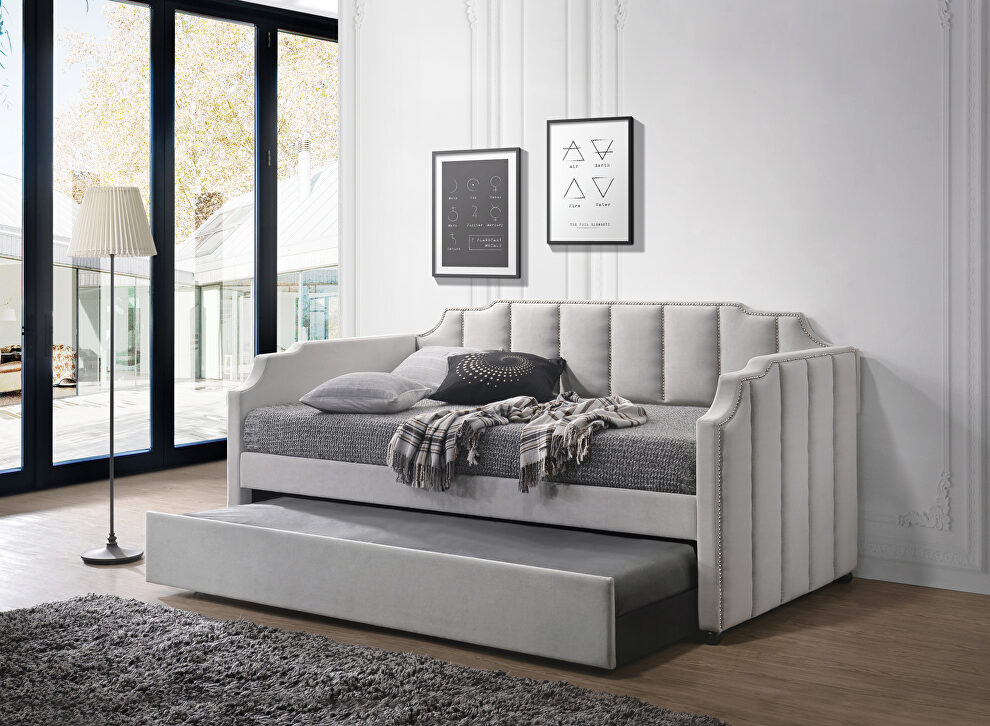 Dove gray velvet daybed & trundle (twin size) by Acme