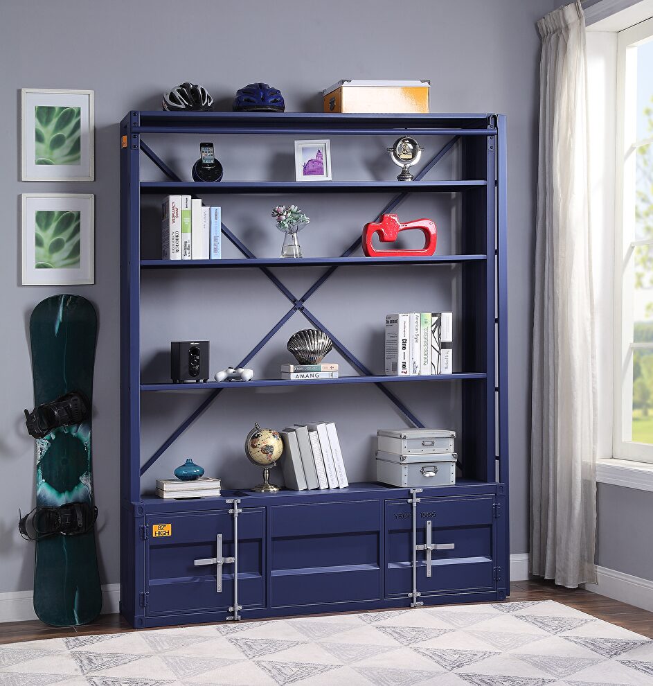 Blue finish bookshelf & ladder by Acme