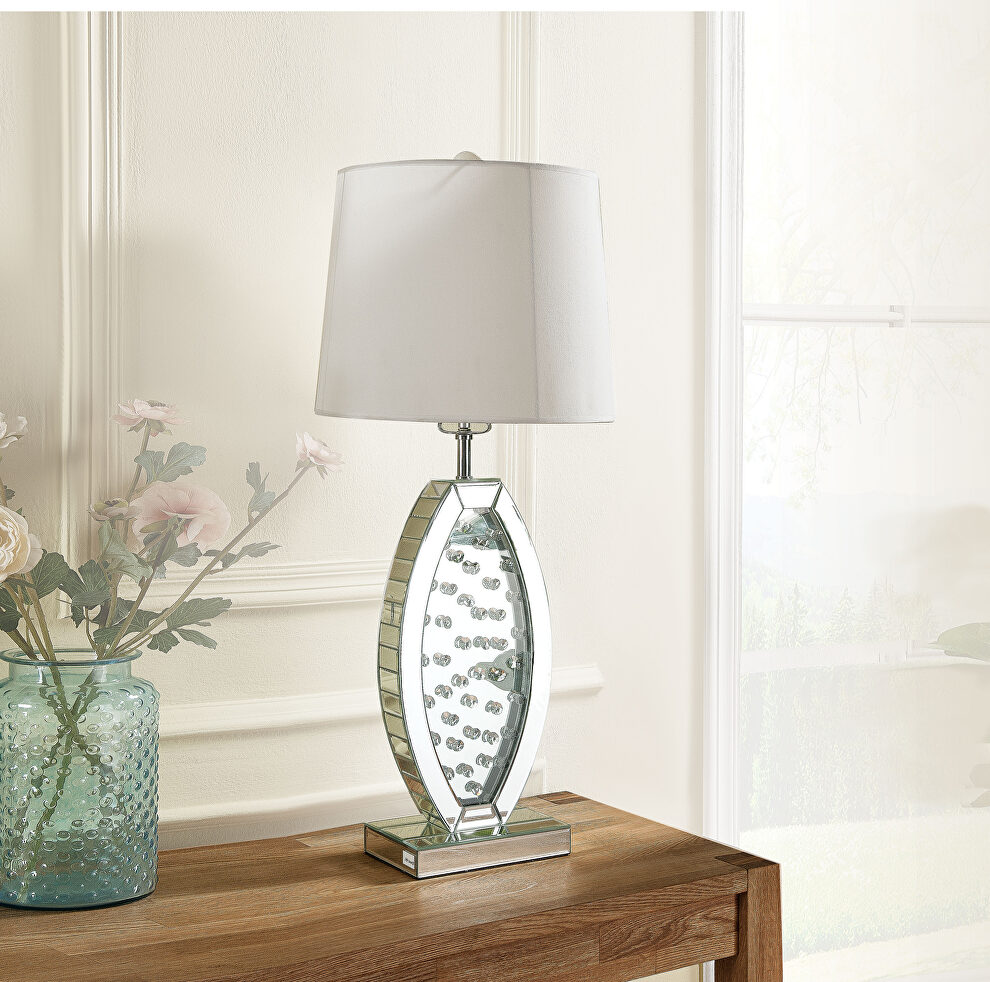 Mirrored base with faux crystal inlay table lamp by Acme