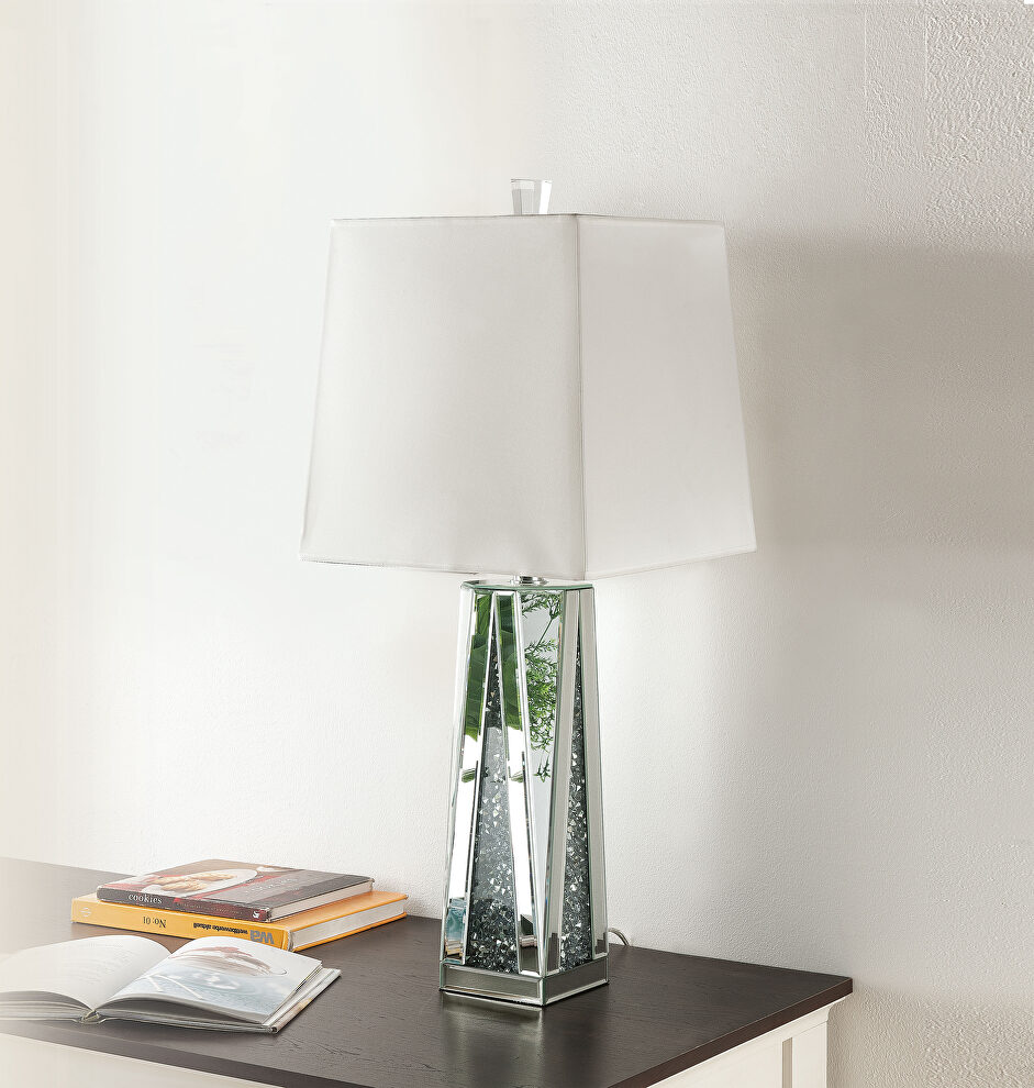 Mirrored base with faux crystal inlay glam style table lamp by Acme