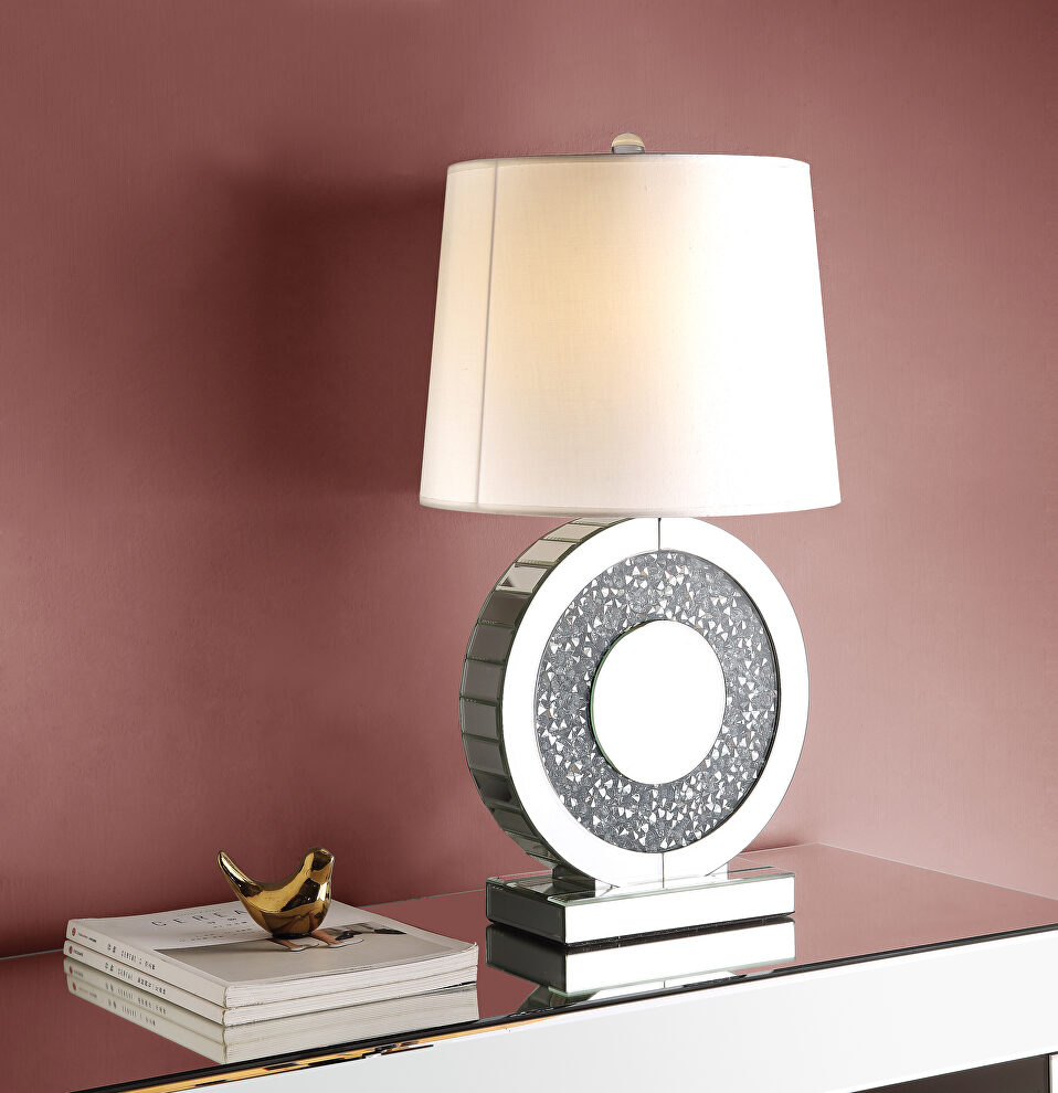 Faux diamond inlay unique round shaped base table lamp by Acme