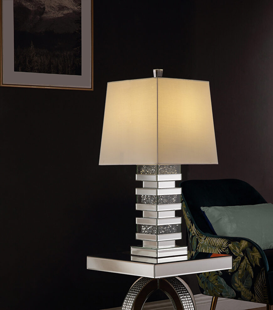 Mirrored finish and trimmed with clear glass table lamp by Acme