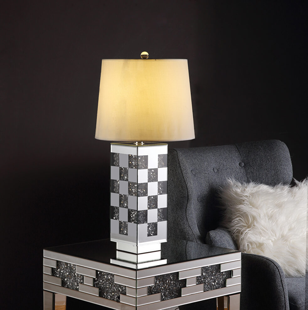 Mirrored & faux diamonds metal base table lamp by Acme