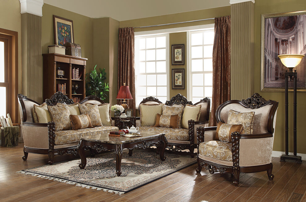 Fabric & dark walnut sofa in classical style by Acme