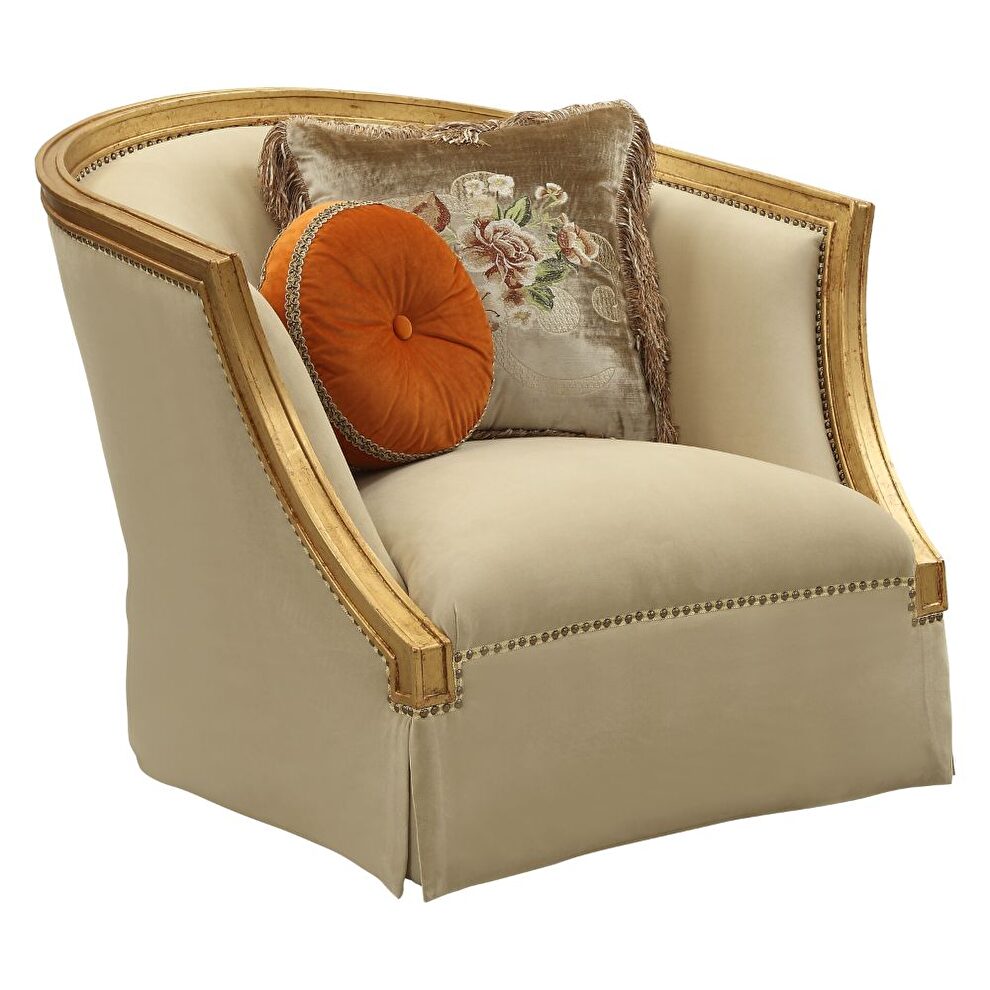 Tan flannel & antique gold chair by Acme