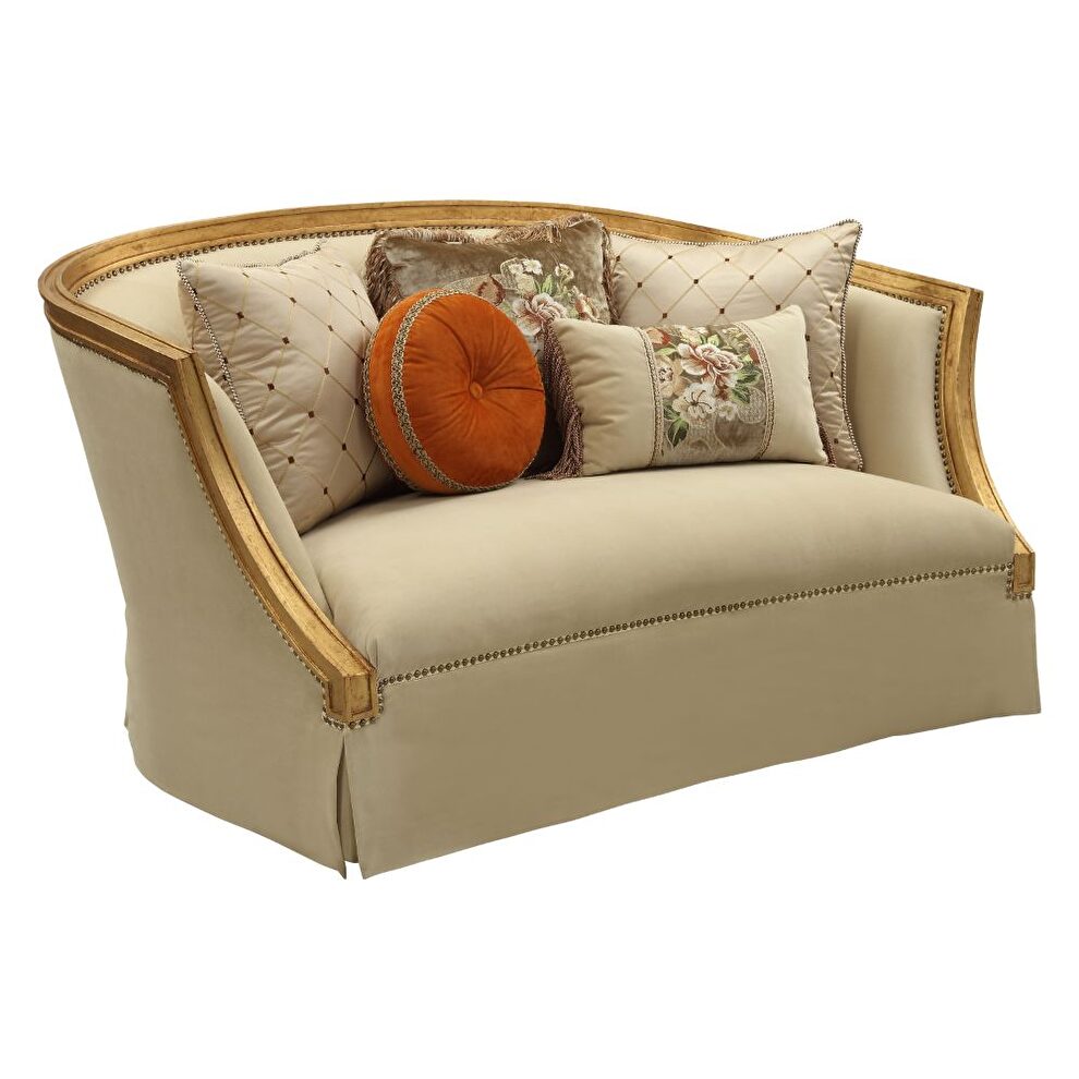 Tan flannel & antique gold loveseat by Acme