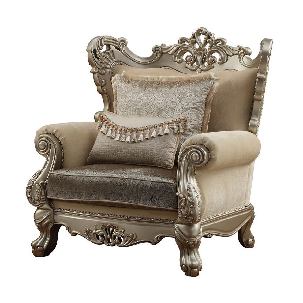 Champagne plush fabric wingback style chair by Acme