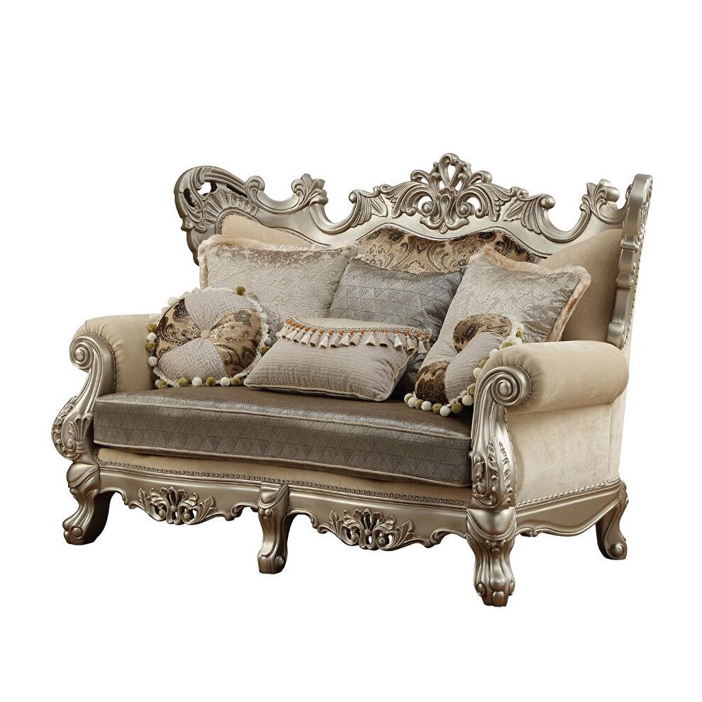 Champagne plush fabric wingback style loveseat by Acme