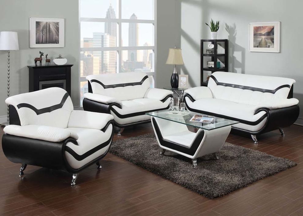 Black/white contemporary sofa w/ chrome legs by Acme