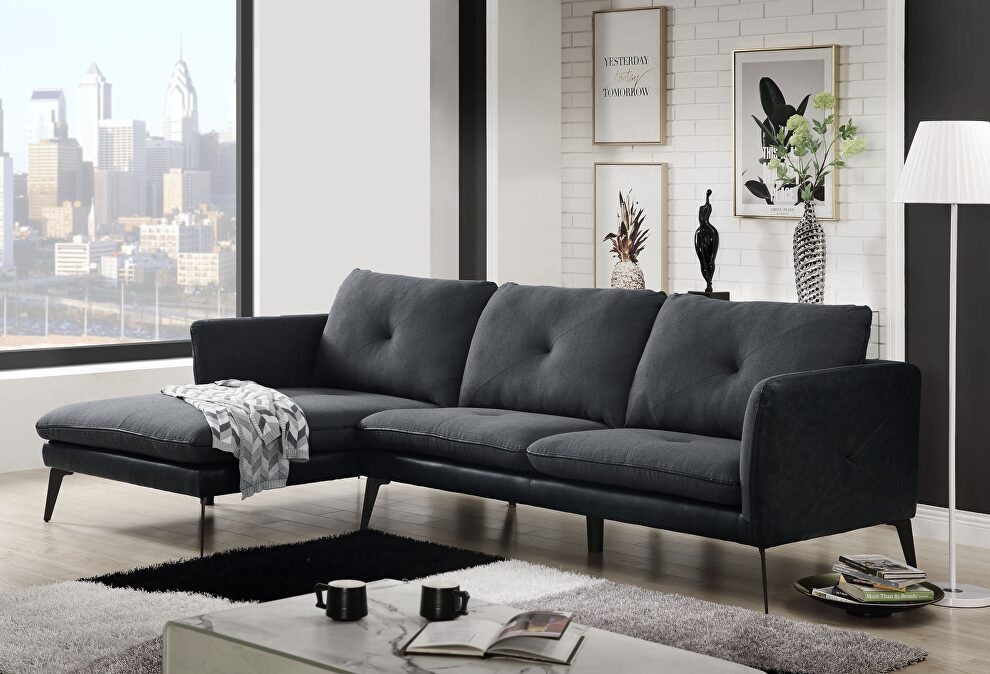 Gray fabric & pu sectional sofa by Acme