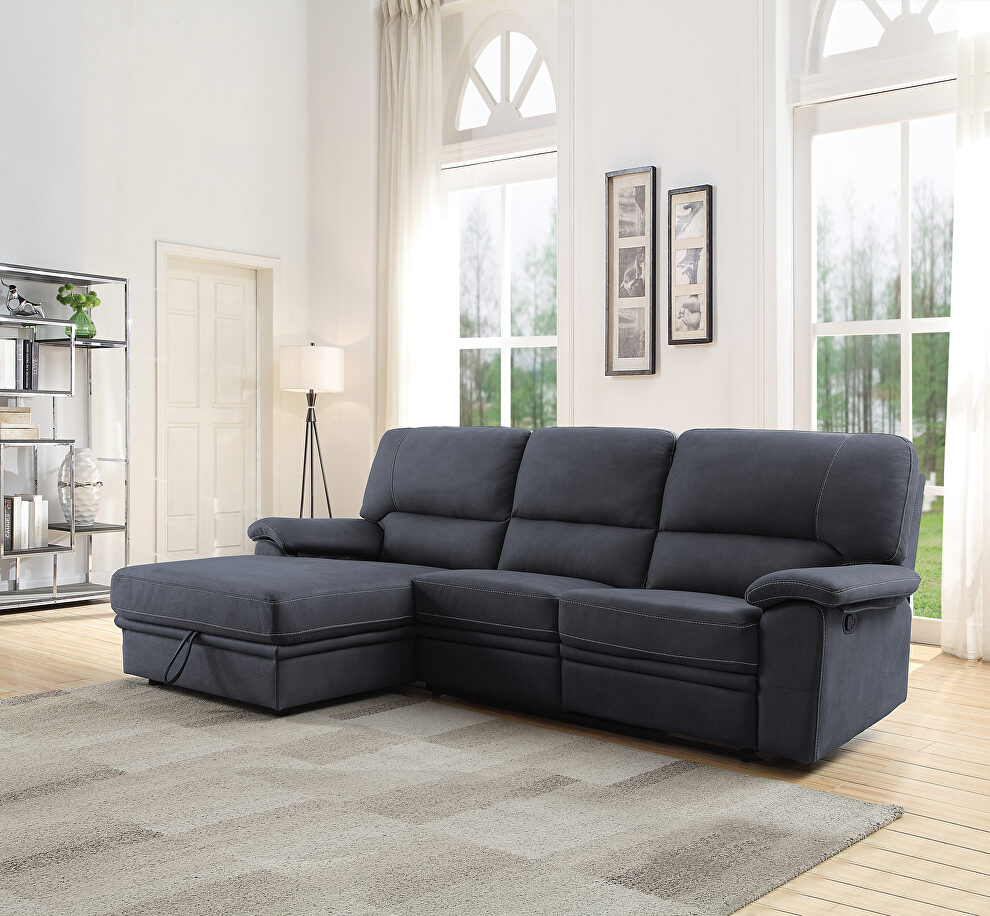 Dark gray fabric upholstery reclining sectional sofa w/storage by Acme