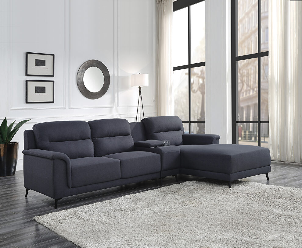 Gray linen upholstery classic silhouette sectional sofa w/ storage by Acme