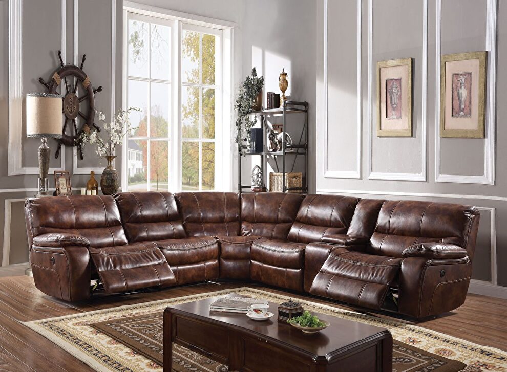 2-tone brown leather-gel power motion sectional sofa by Acme