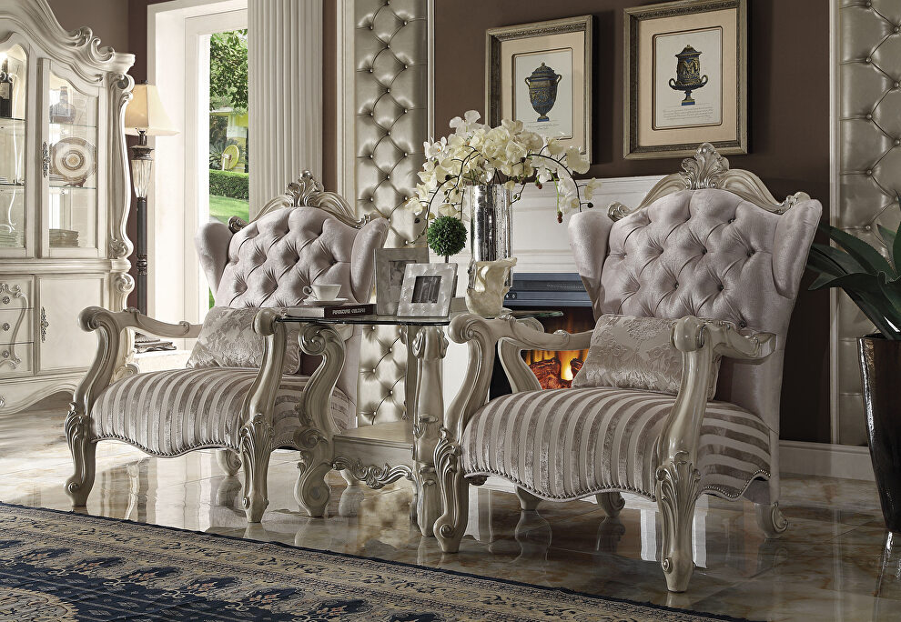 Ivory velvet & bone white chair with pillow by Acme